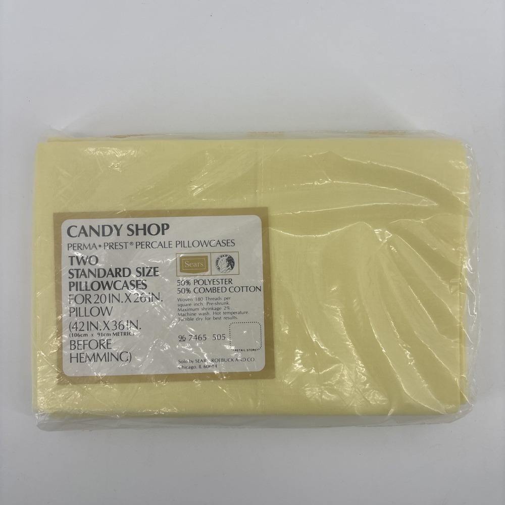 Sears‎ Perma-Prest Standard Pillowcases 50/50 Candy Shop Yellow New Old Stock